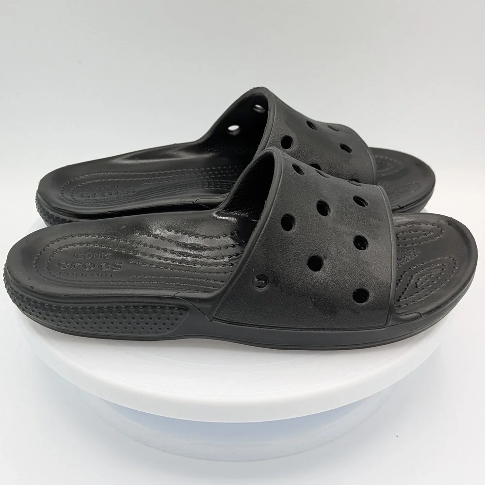 Crocs‎ Classic Slide Black Sandals Mens 6 Womens 8 Slip On Iconic Comfort Foam